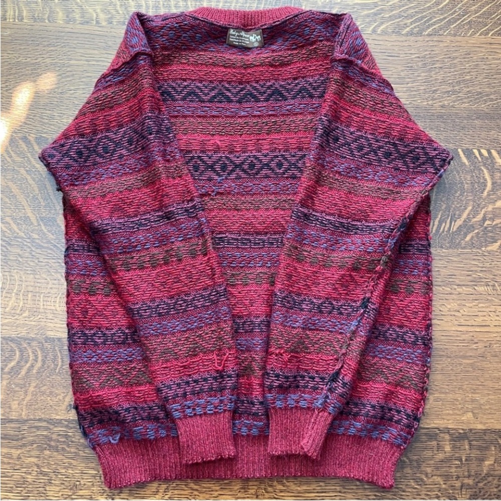 Vintage Baby Alpaca Fair Isle Sweater Cranberry Red Multicolor Men’s Size Small - Picture 11 of 15